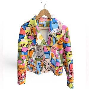 KOKER Abstract Art Face Graffiti Print Moto Biker Jacket